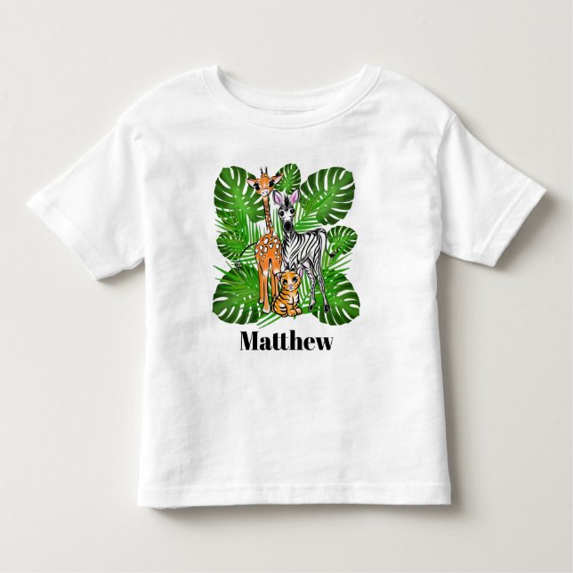 Camiseta Infantil Amigos Safari- Girafa, Zebra, Tigre, selva (Frente)