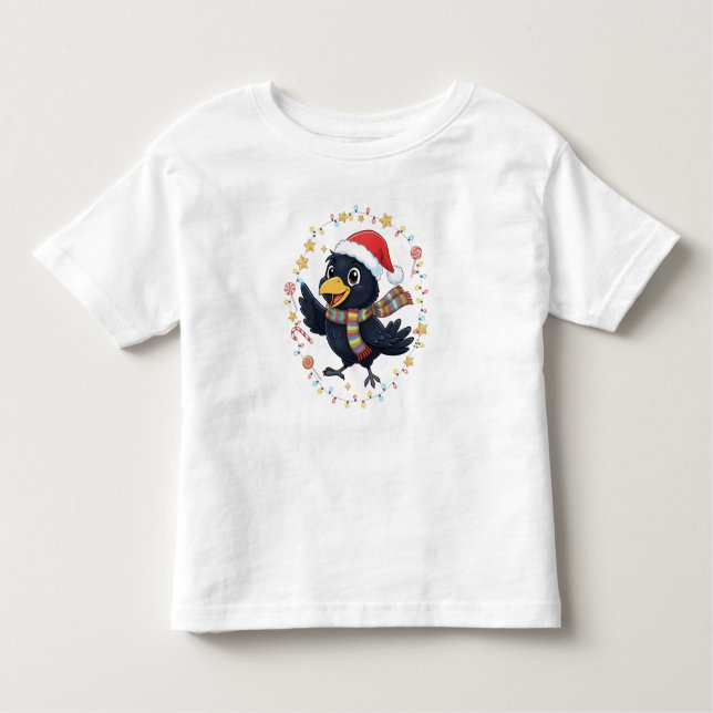 Camiseta Infantil AMITA | Cheerful Crow - Holiday Lights (Frente)