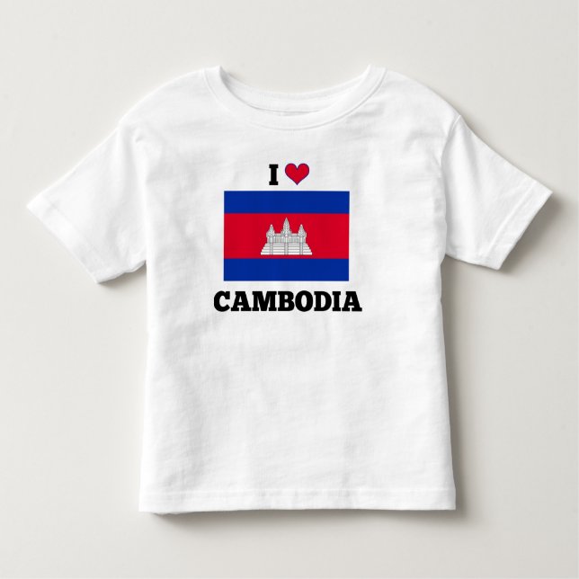 Camiseta Infantil Amo Camboja, Bandeira Cambojana (Frente)