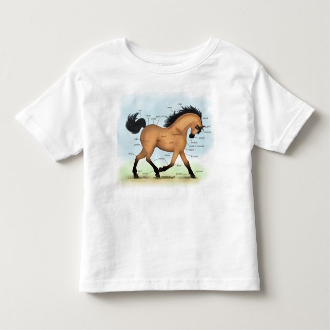 Camiseta Infantil Anatomia educativa equina com pele de bucha (Frente)