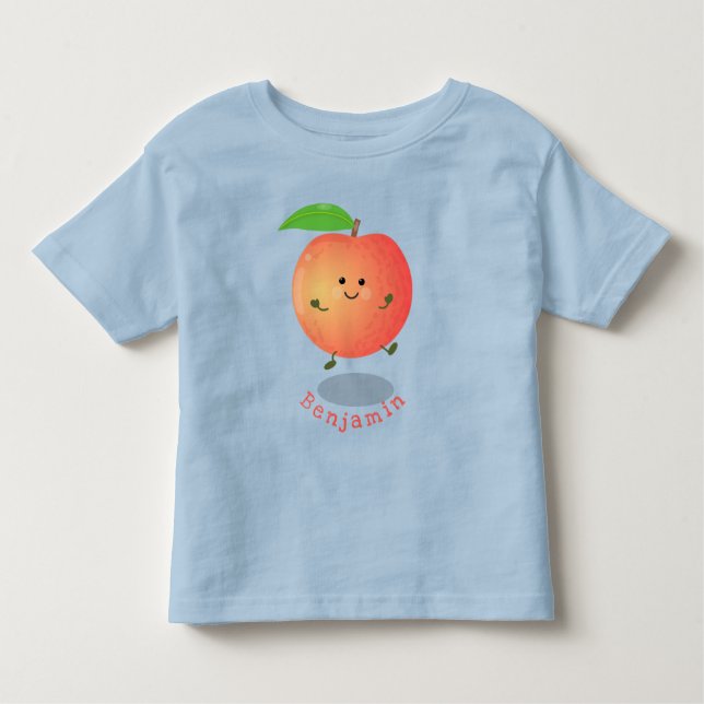 Camiseta Infantil Animação de cor amarela de pêssego feliz (Frente)