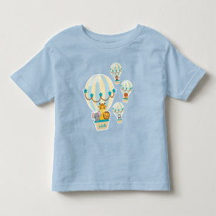 Camiseta Infantil Animais da Selva Gelada Voando em Balões de Ar Qu