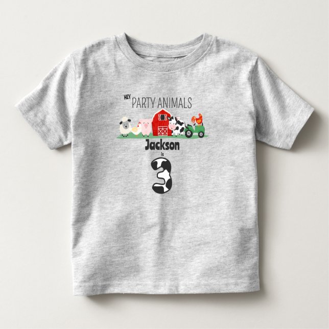 Camiseta Infantil Animais de festa de Fazenda de aniversário de 3 an (Frente)
