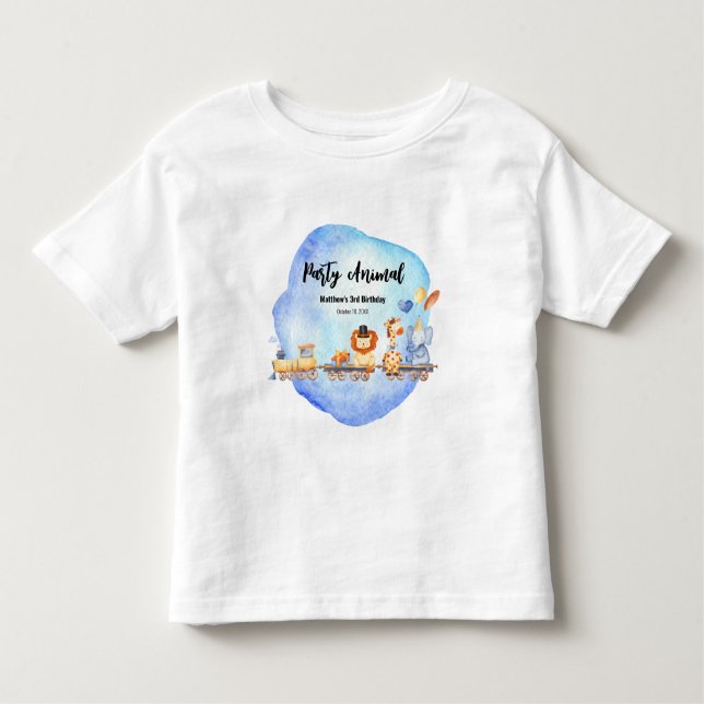 Camiseta Infantil Animais de Festa no Trem Festa de Aniversário na S (Frente)