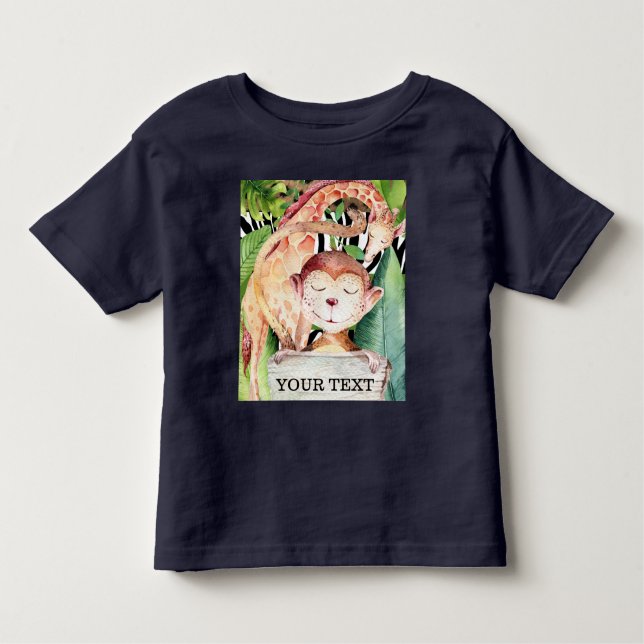 Camiseta Infantil Animais de Safári na Selva Girafa Macaco Personali (Frente)