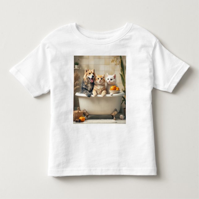 Camiseta Infantil Animais engraçados na banheira (Frente)