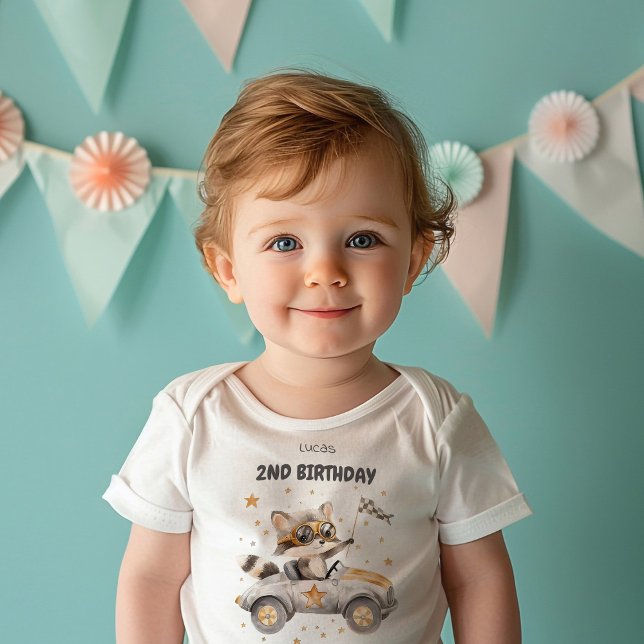 Camiseta Infantil Animais Engraçados Race Carros segundo aniversário (Criador carregado)