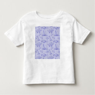Camiseta Infantil Animais marinhos e padrão de desenho de uma linha