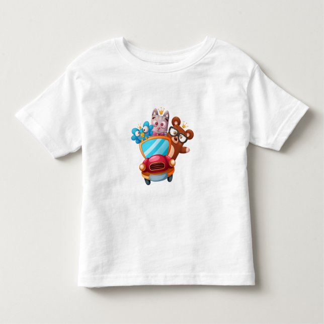 Camiseta Infantil Animais num carro n.o 1 (Frente)