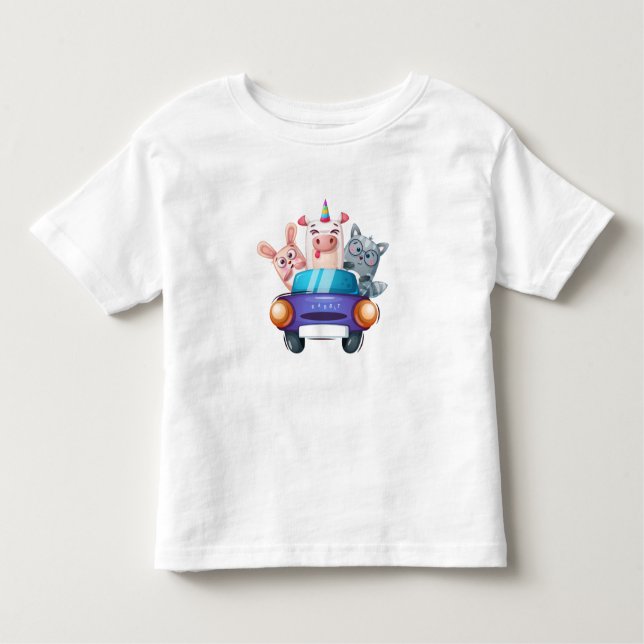 Camiseta Infantil Animais num carro n.o 2 (Frente)