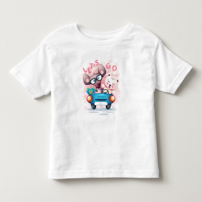 Camiseta Infantil Animais num carro n.o 3 (Frente)