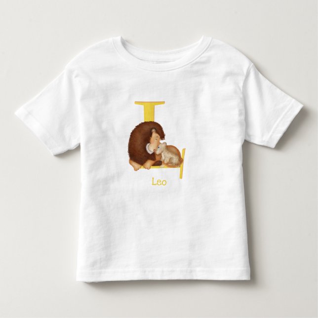 Camiseta Infantil Animal ABC L é para camiseta-leão (Frente)