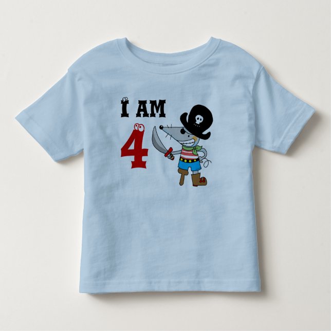 Camiseta Infantil aniversariante pirata de 4 anos (Frente)