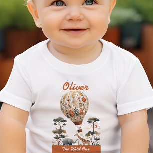 Camiseta Infantil Aniversário Balão de Ar Quente Safari Selvagem 