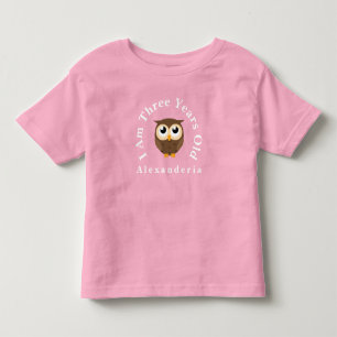 Camiseta Infantil Aniversário da Coruja Marrom, adicione o nome, Eu