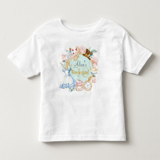 Camiseta Infantil Aniversário da menina Alice no País das Maravilhas (Frente)