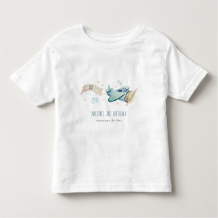 Camiseta Infantil Aniversário das Nuvens de Avião Azul Aqua Verde