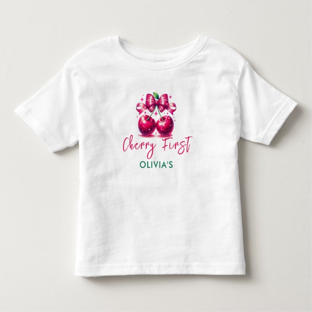Camiseta Infantil Aniversário de 1 ano da Watercolor Coquette Cherry (Frente)