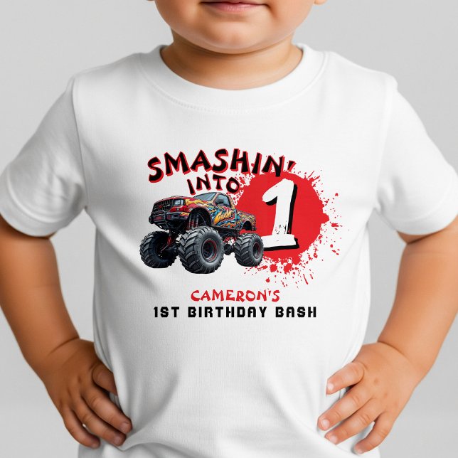 Camiseta Infantil Aniversário de 1 ano do Monster Truck Smash (Monster Truck Smash 1st Birthday Toddler T-shirt
)