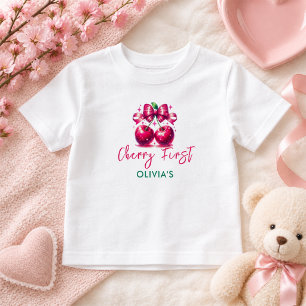 Camiseta Infantil Aniversário de 1 ano Watercolor Coquette Cherry
