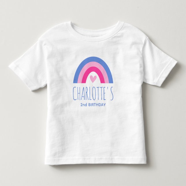 Camiseta Infantil Aniversário de 2 anos Arco-íris Nome Personalizado (Frente)