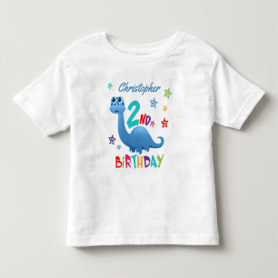 Camiseta Infantil Aniversário de 2 anos do Dinossauro Azul Personali