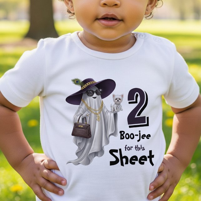 Camiseta Infantil Aniversário de 2 anos do Halloween Fantasma Engraç (Halloween 2nd Birthday Funny Ghost Two Boujee Toddler T-shirt
)