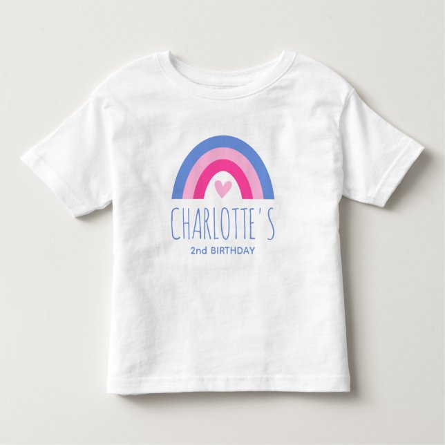 Camiseta Infantil Aniversário de 2 anos Fofo Arco-íris Nome Personal (Frente)