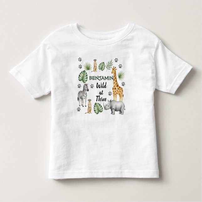 Camiseta Infantil Aniversário de 3 anos da selva branca (Frente)