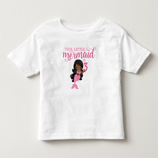 Camiseta Infantil Aniversário de 3 anos da Sereia Afro-Americana (Frente)