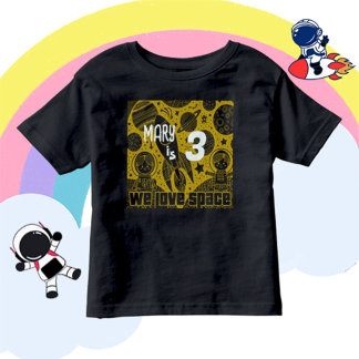 Camiseta Infantil Aniversário de 3 anos de espaço do astral