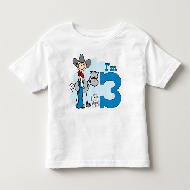 Camiseta Infantil Aniversário de 3 anos de Stick Cowboy (Frente)