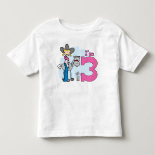 Camiseta Infantil Aniversário de 3 anos de Stick Cowgirl
