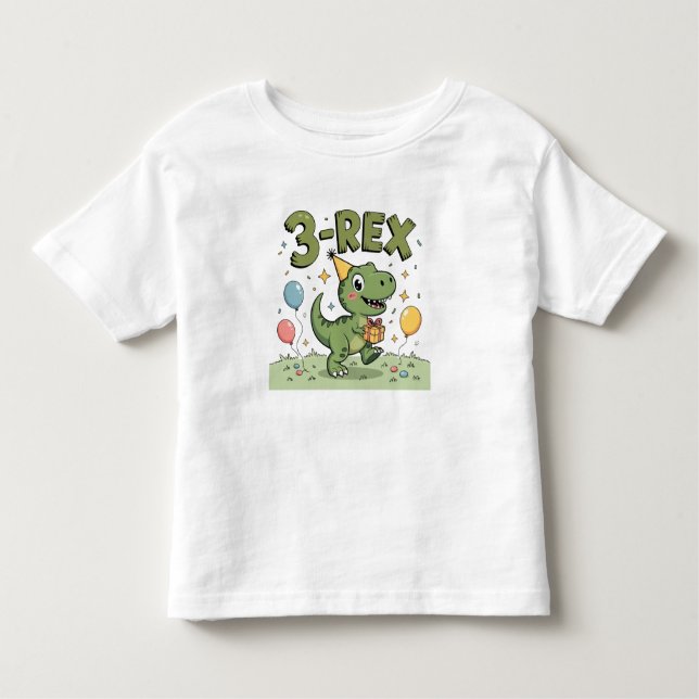 Camiseta Infantil aniversário de 3 anos Dinossauro 3-Rex - Camiseta- (Frente)