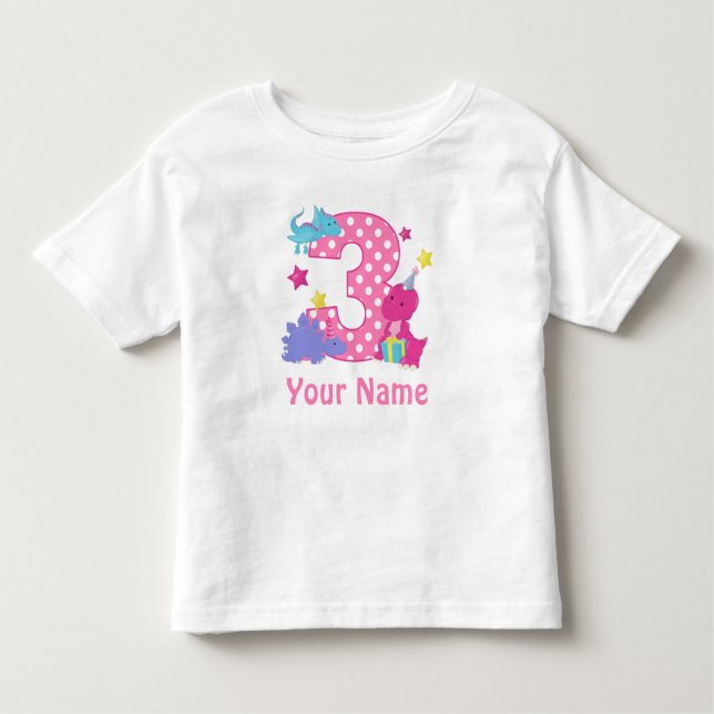 Camiseta Infantil aniversário de 3 anos Dinossauro Personalizado Par (Frente)