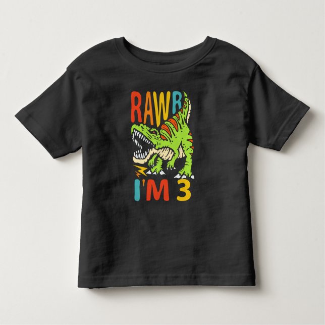 Camiseta Infantil aniversário de 3 anos Dinossauro T Rex Rawr Eu sou (Frente)