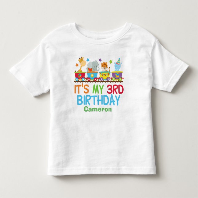 Camiseta Infantil Aniversário de 3 anos do comboio de animais de cir (Frente)