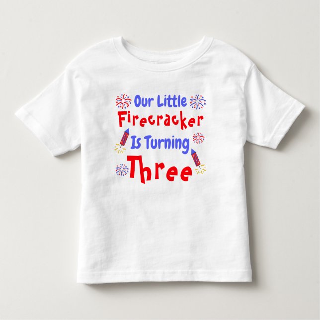 Camiseta Infantil Aniversário de 3 anos do Firecracker (Frente)