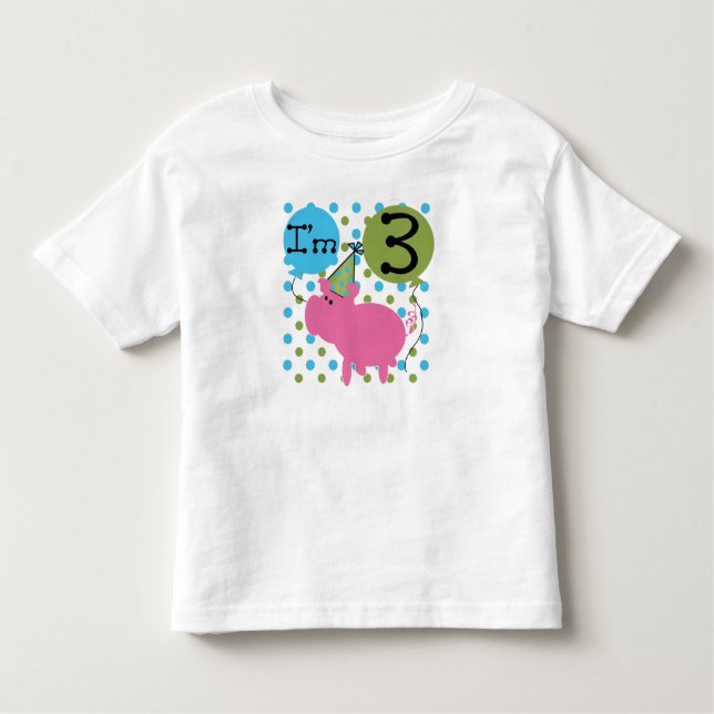 Camiseta Infantil Aniversário de 3 anos do porco (Frente)
