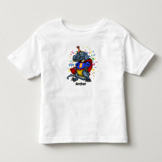 Camiseta Infantil Aniversário de 3 anos do super-herói de T-Rex
