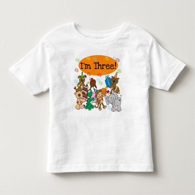 Camiseta Infantil Aniversário de 3 anos dos animais (Frente)