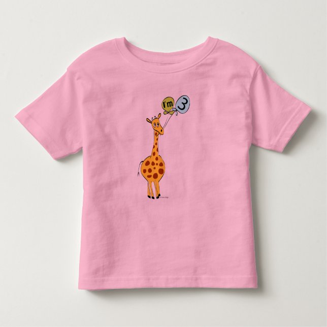 Camiseta Infantil aniversário de 3 anos Girafa e Balões (Frente)