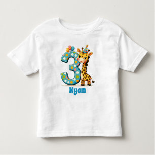 Camiseta Infantil Aniversário de 3 anos Girafa Personalizada