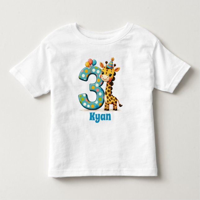 Camiseta Infantil Aniversário de 3 anos Girafa Personalizada (Frente)