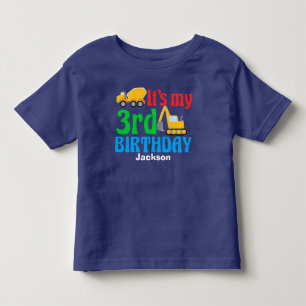 Camiseta Infantil aniversário de 3 anos Kids Construction Vehicle P
