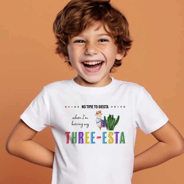Camiseta Infantil Aniversário de 3 anos ou garota colorida Três-Esta (No Time to Siesta .. boy or girl's 3rd Birthday T-shirt )