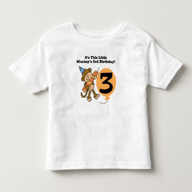 Camiseta Infantil Aniversário de 3 anos pequeno do macaco (Frente)