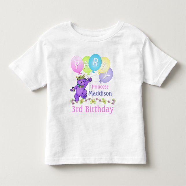Camiseta Infantil aniversário de 3 anos Princess, Nome Personalizado (Frente)