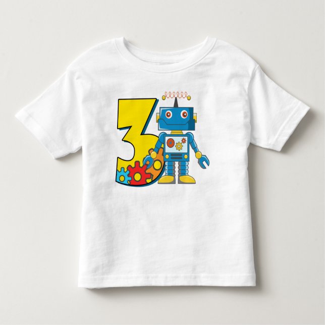 Camiseta Infantil aniversário de 3 anos Robot (Frente)