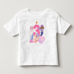 Camiseta Infantil Aniversário de 3 anos Sereia Pastel & Criaturas Ma